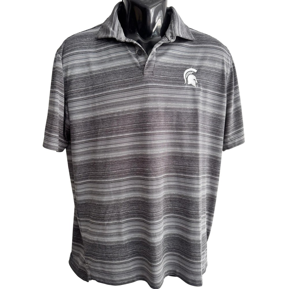 Michigan State Spartans Polo Shirt Mens Large Gray Striped NCAA Golf Columbia
